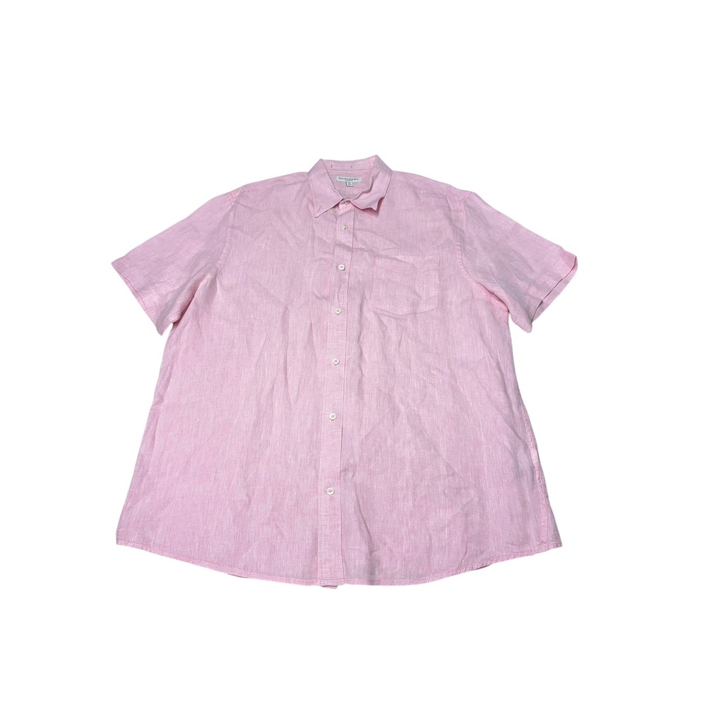Banana Republic Mens XL Tall Pink 100% Linen Short Sleeve Button Down Shirt